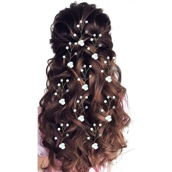Silver_Artificial_Small_Rose_With_Pearl_Hair_Pin_Accessories_For_Women_Pack_Of_15