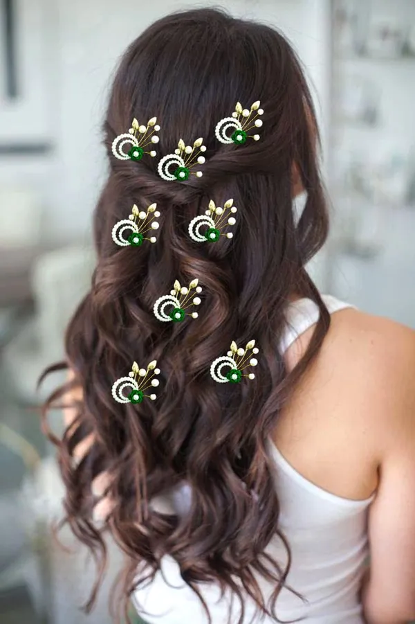 Pack_of_8_Green_Artificial_Flower_With_Pearls_Hair_Pin_Accessories_For_Women