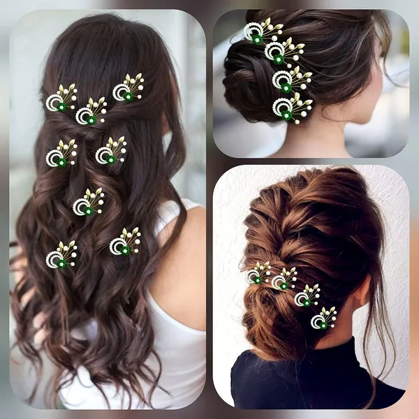 Pack_of_8_Green_Artificial_Flower_With_Pearls_Hair_Pin_Accessories_For_Women
