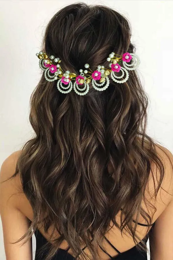 Dark_Pink_Artificial_Flowers_With_Pearls_Peacock_Feather_Shape_Hair_Vein_Accessories_For_Women_&_Girls