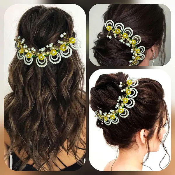 Golden_Artificial_Flowers_With_Pearls_Peacock_Feather_Shape_Hair_Vein_Accessories_For_Women_&_Girls
