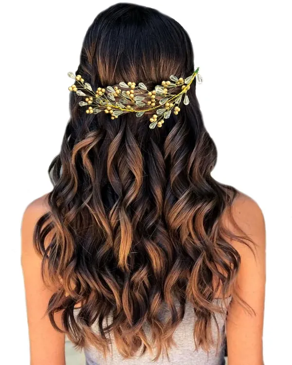 Golden_Beads_Feather_Leaf_Designed_Artificial_Bridal_Hair_Vien_Pin