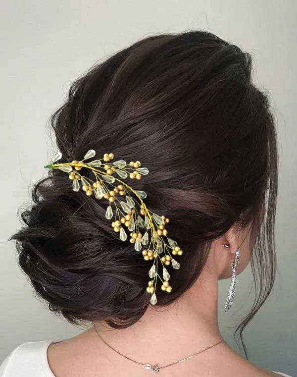 Golden_Beads_Feather_Leaf_Designed_Artificial_Bridal_Hair_Vien_Pin