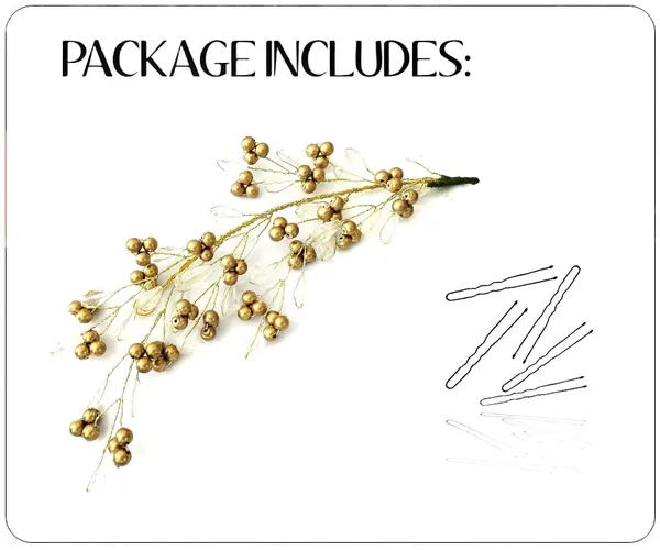 Golden_Beads_Feather_Leaf_Designed_Artificial_Bridal_Hair_Vien_Pin