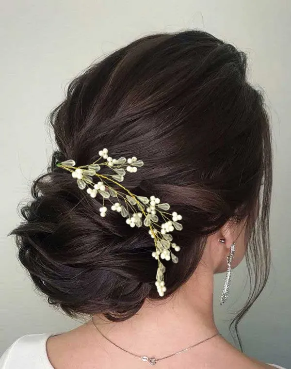 Silver_&_White_Pearls_With_Beads_Hair_Pin_Leaf_Designed_Artificial_Bridal_Hair_Vien