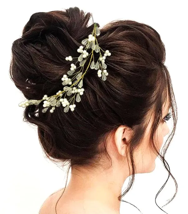 Silver_&_White_Pearls_With_Beads_Hair_Pin_Leaf_Designed_Artificial_Bridal_Hair_Vien
