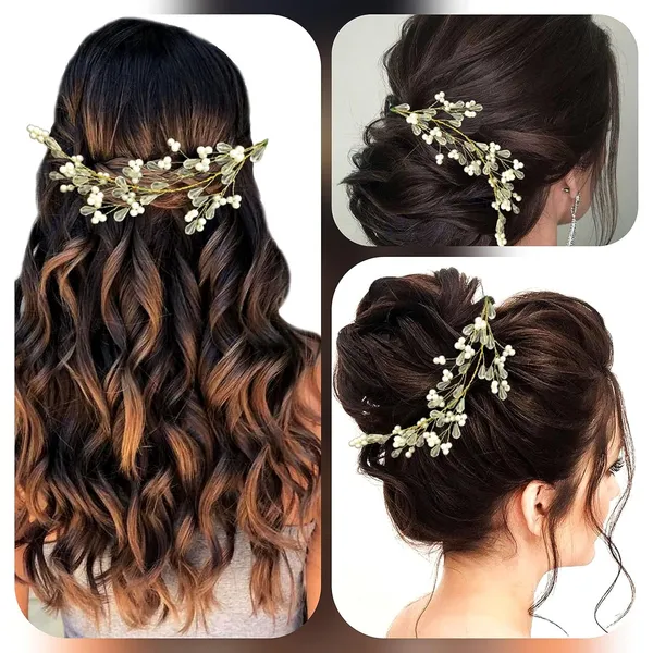Silver_&_White_Pearls_With_Beads_Hair_Pin_Leaf_Designed_Artificial_Bridal_Hair_Vien
