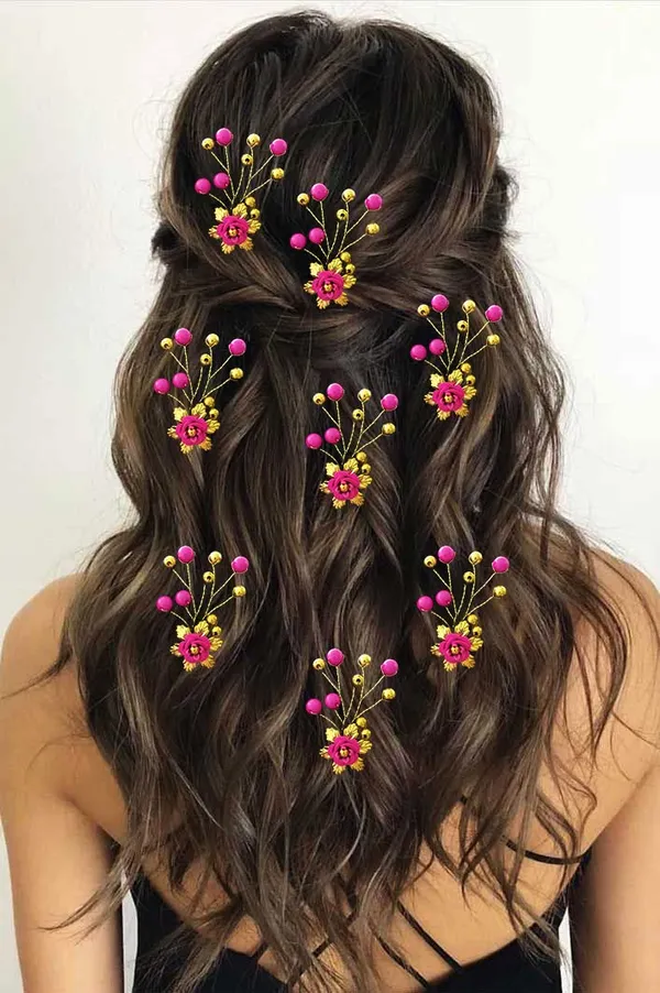 Pack_of_8_Dark_Pink_Artificial_Flower_With_Beads_Hair_Pin_For_Women