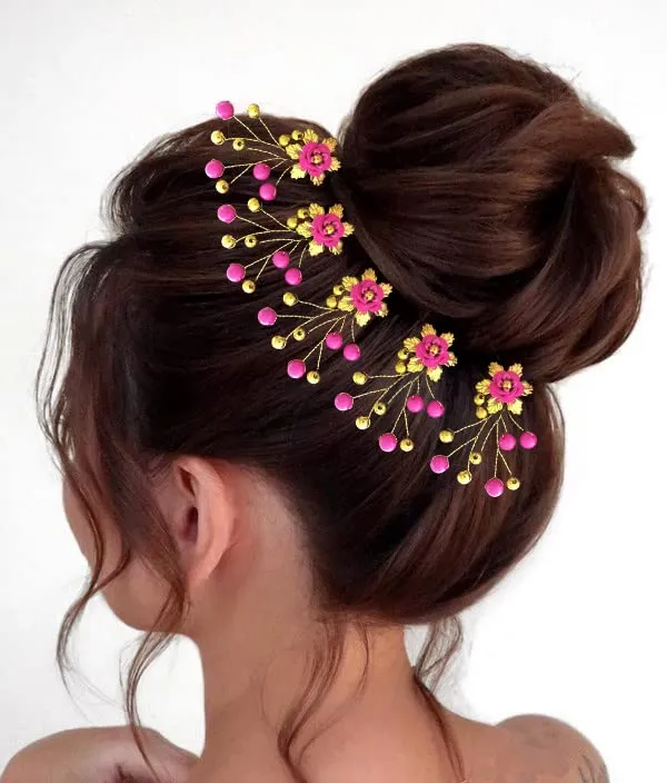 Pack_of_8_Dark_Pink_Artificial_Flower_With_Beads_Hair_Pin_For_Women