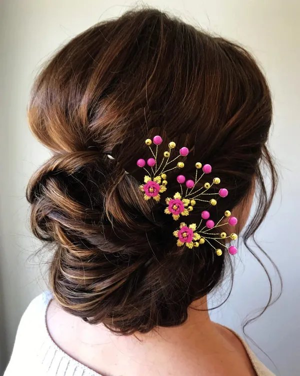 Pack_of_8_Dark_Pink_Artificial_Flower_With_Beads_Hair_Pin_For_Women