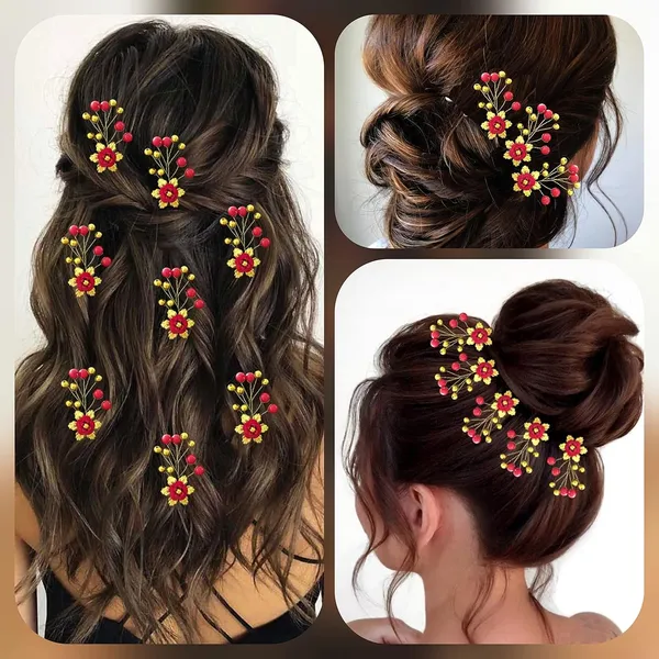 Pack_of_8_Red_Artificial_Flower_With_Beads_Hair_Pin_For_Women