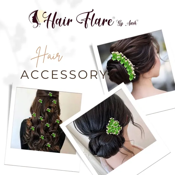 Green_Artificial_Flower_With_Grass_Leaves_Hair_Pin_For__And_Women_Pack_Of_12
