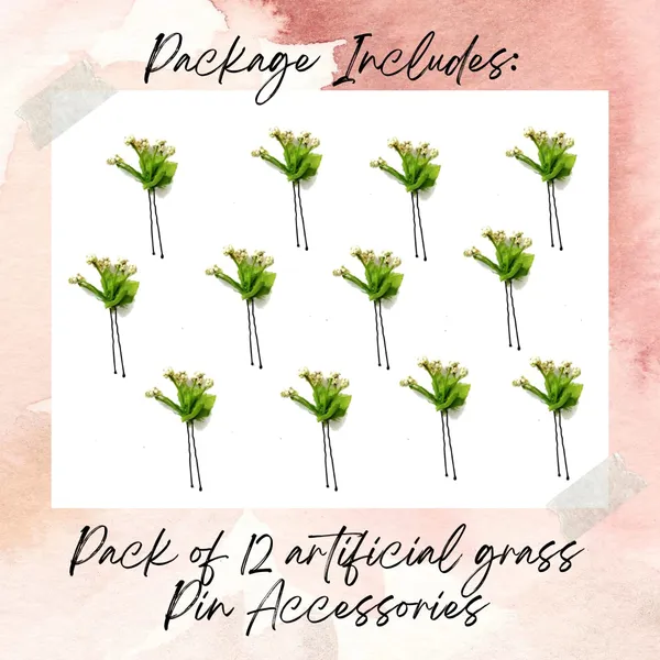 Green_Artificial_Flower_With_Grass_Leaves_Hair_Pin_For__And_Women_Pack_Of_12