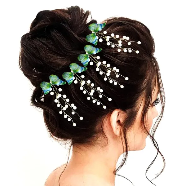 Pack_of_4_Green_Butterfly_With_White_Pearls_Hair_Pins_For_Women