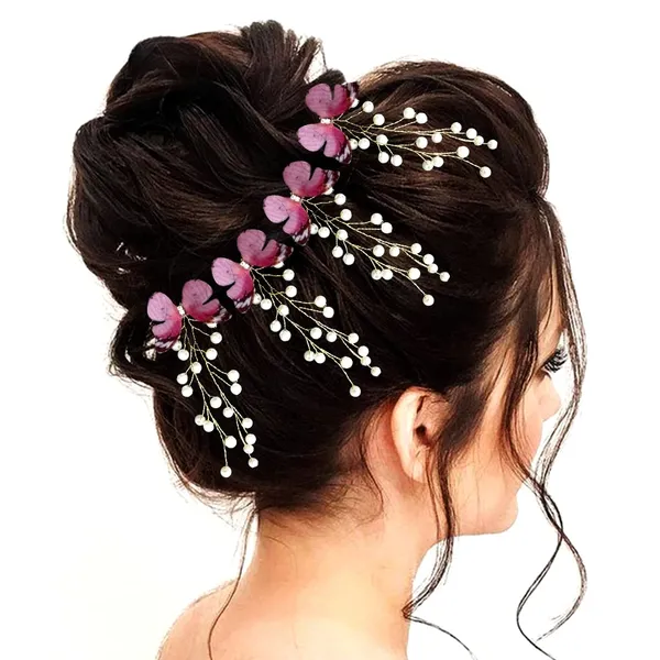 Pack_of_4_Peach_Butterfly_With_White_Pearls_Hair_Pins_For_Women