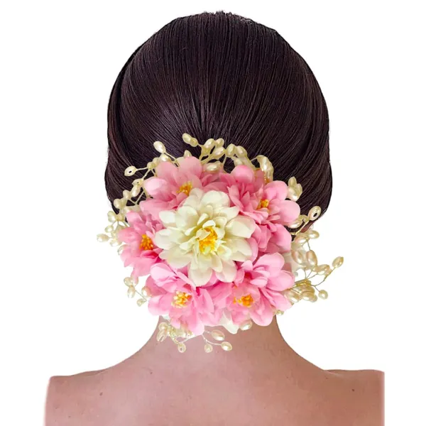 Baby_Pink_Artificial_Floral_Gajra_Judabun_With_Pearl_Bead_Branches_Hairpin_Accessories_For_Women_&_Girls_(14_X_8_X_1_Cm)