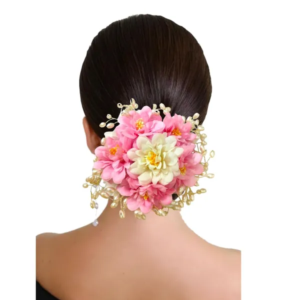 Baby_Pink_Artificial_Floral_Gajra_Judabun_With_Pearl_Bead_Branches_Hairpin_Accessories_For_Women_&_Girls_(14_X_8_X_1_Cm)