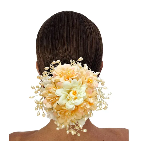 Beige_Artificial_Floral_Gajra_Judabun_With_Pearl_Bead_Branches_Hairpin_Accessories_For_Women_&_Girls_(14_X_8_X_1_Cm)