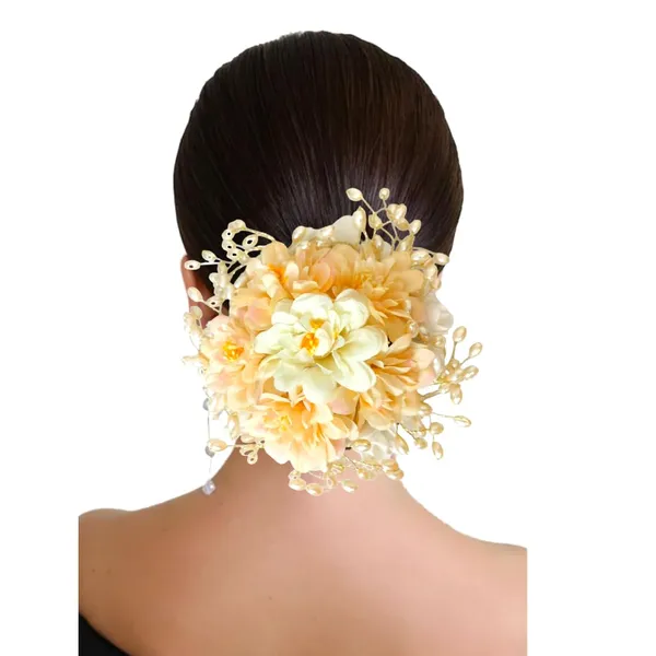 Beige_Artificial_Floral_Gajra_Judabun_With_Pearl_Bead_Branches_Hairpin_Accessories_For_Women_&_Girls_(14_X_8_X_1_Cm)