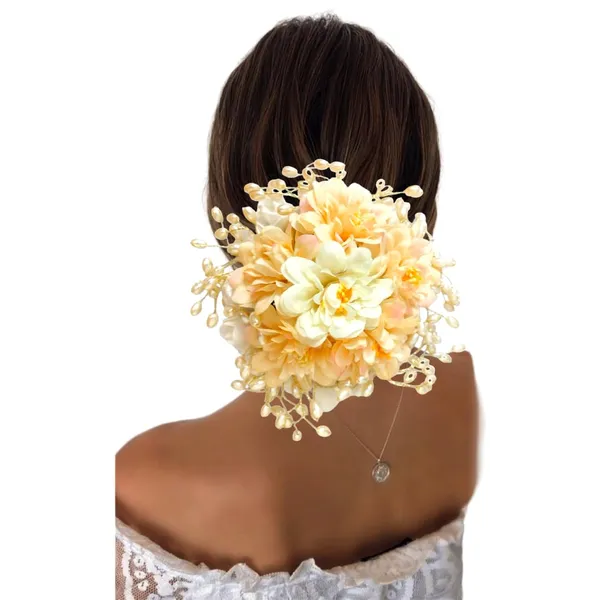 Beige_Artificial_Floral_Gajra_Judabun_With_Pearl_Bead_Branches_Hairpin_Accessories_For_Women_&_Girls_(14_X_8_X_1_Cm)
