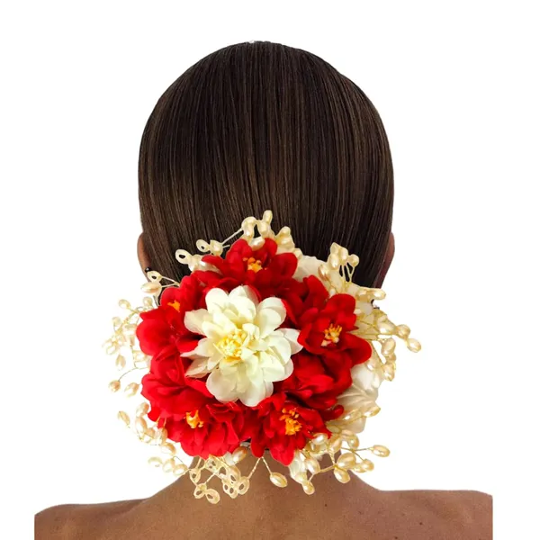 Red_Artificial_Plastic_Floral_Judabun_With_Pearl_Bead_Branches_Design_Hairpin_Accessories_For_Women_&_Girls_(14_X_8_X_1_Cm)