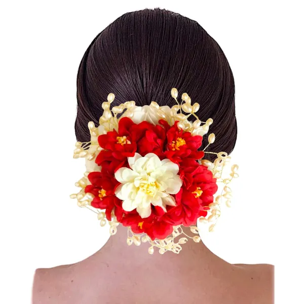 Red_Artificial_Plastic_Floral_Judabun_With_Pearl_Bead_Branches_Design_Hairpin_Accessories_For_Women_&_Girls_(14_X_8_X_1_Cm)