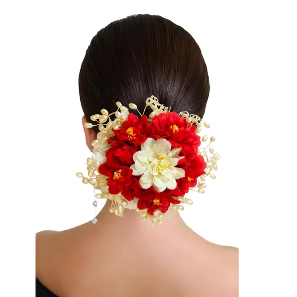 Red_Artificial_Plastic_Floral_Judabun_With_Pearl_Bead_Branches_Design_Hairpin_Accessories_For_Women_&_Girls_(14_X_8_X_1_Cm)
