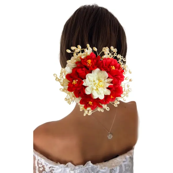 Red_Artificial_Plastic_Floral_Judabun_With_Pearl_Bead_Branches_Design_Hairpin_Accessories_For_Women_&_Girls_(14_X_8_X_1_Cm)