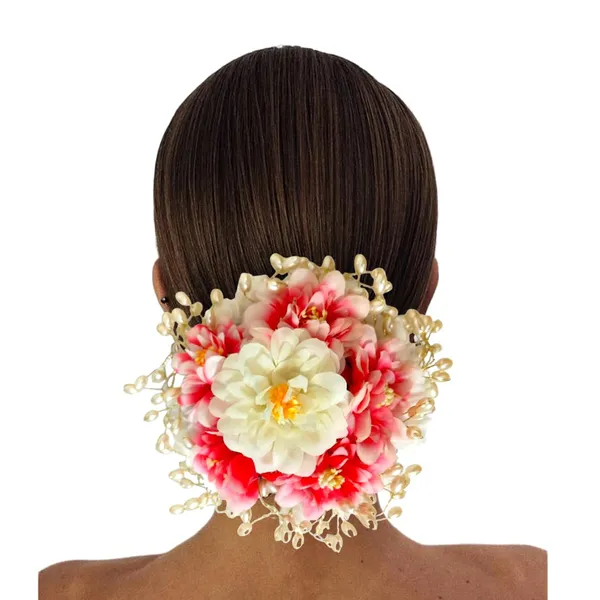 Red_&_Cream_Artificial_Plastic_Floral_Judabun_With_Pearl_Bead_Branches_Design_Hairpin_Accessories_For_Women_&_Girls_(14_X_8_X_1_Cm)