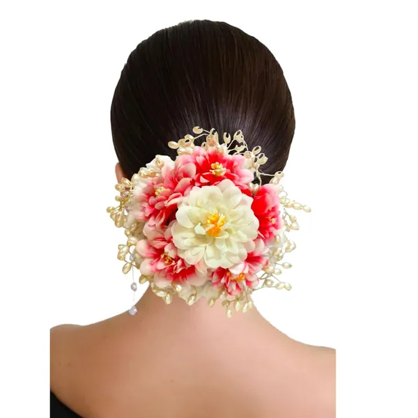 Red_&_Cream_Artificial_Plastic_Floral_Judabun_With_Pearl_Bead_Branches_Design_Hairpin_Accessories_For_Women_&_Girls_(14_X_8_X_1_Cm)