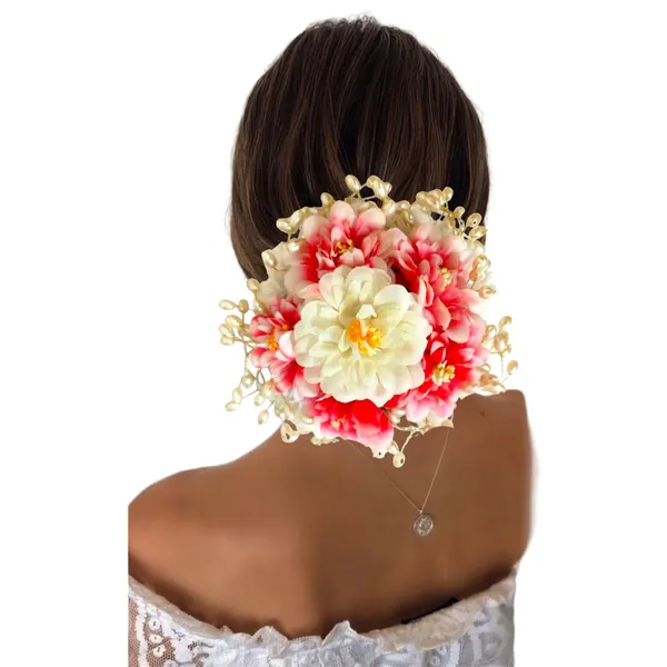 Red_&_Cream_Artificial_Plastic_Floral_Judabun_With_Pearl_Bead_Branches_Design_Hairpin_Accessories_For_Women_&_Girls_(14_X_8_X_1_Cm)
