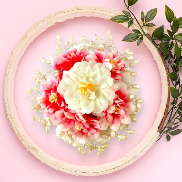 Red_&_Cream_Artificial_Plastic_Floral_Judabun_With_Pearl_Bead_Branches_Design_Hairpin_Accessories_For_Women_&_Girls_(14_X_8_X_1_Cm)