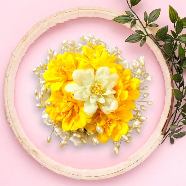 Yellow_Artificial_Plastic_Floral_Judabun_With_Pearl_Bead_Branches_Design_Hairpin_Accessories_For_Women_&_Girls_(14_X_8_X_1_Cm)