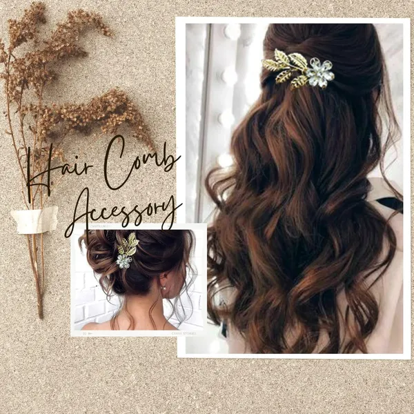 Silver_Artificial_Stone_Made_Rounded_Flower_With_Leaf_Bridal_Hair_Pin_Accessories_For_Women_&_Girls