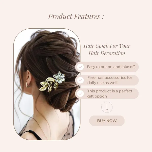 Silver_Artificial_Stone_Made_Rounded_Flower_With_Leaf_Bridal_Hair_Pin_Accessories_For_Women_&_Girls