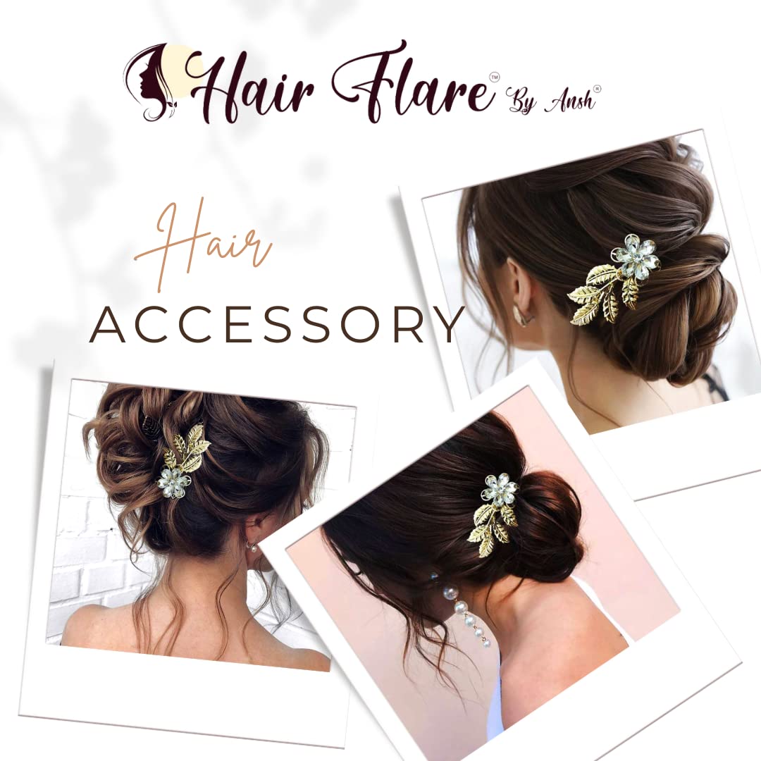 Silver_Artificial_Stone_Made_Rounded_Flower_With_Leaf_Bridal_Hair_Pin_Accessories_For_Women_&_Girls
