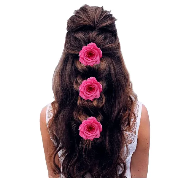 Pack_of_3_Dark_Pink_Floral_Bridesmaid_Hair_Accessories_Rose_Pin
