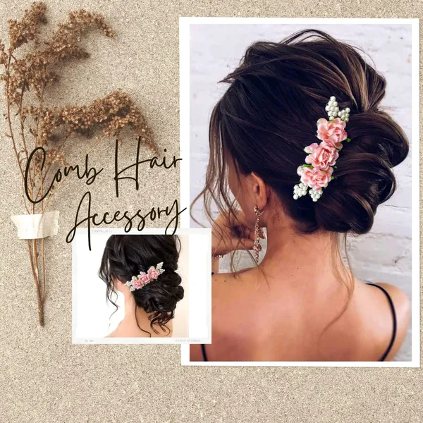Peach_Acrylic_Comb_And_Cloth_Flower_Hair_Clip_For_Women_&_Girls
