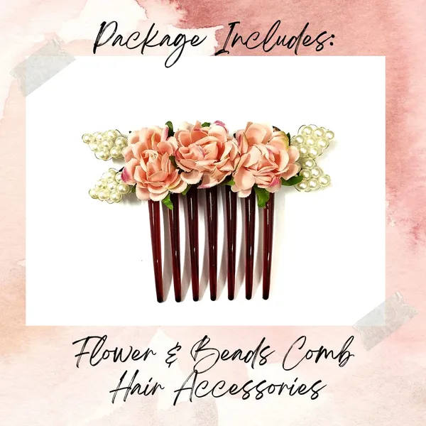 Peach_Acrylic_Comb_And_Cloth_Flower_Hair_Clip_For_Women_&_Girls