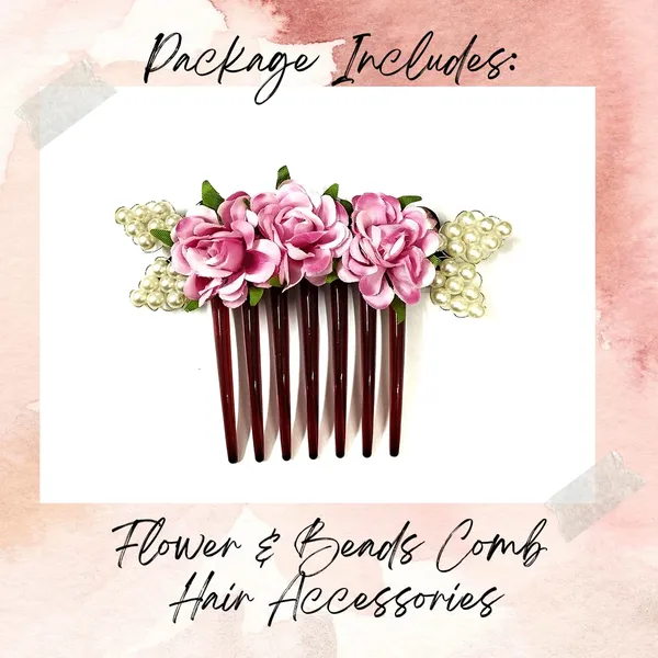 Pink_Artificial_Floral_Comb_Slide_Hair_Pin_Accessories_For_Women_&_Girls
