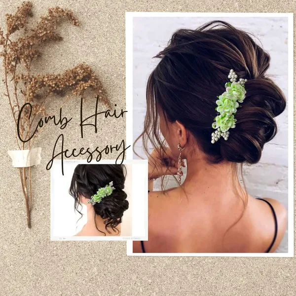 Pista_Green_Acrylic_Comb_And_Cloth_Flower_Hair_Clip_For_Women_&_Girls