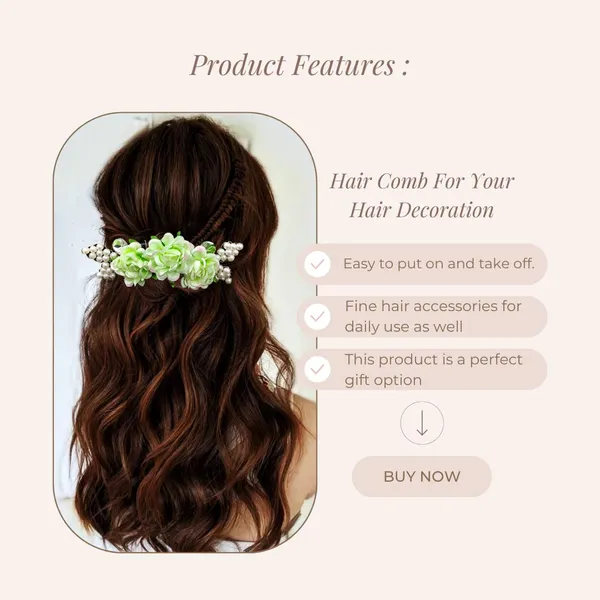 Pista_Green_Acrylic_Comb_And_Cloth_Flower_Hair_Clip_For_Women_&_Girls