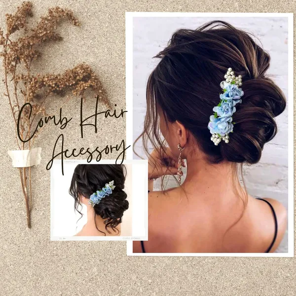 Sky_Blue_Artificial_Floral_Comb_Slide_Hair_Pin_Accessories_For_Women_&_Girls