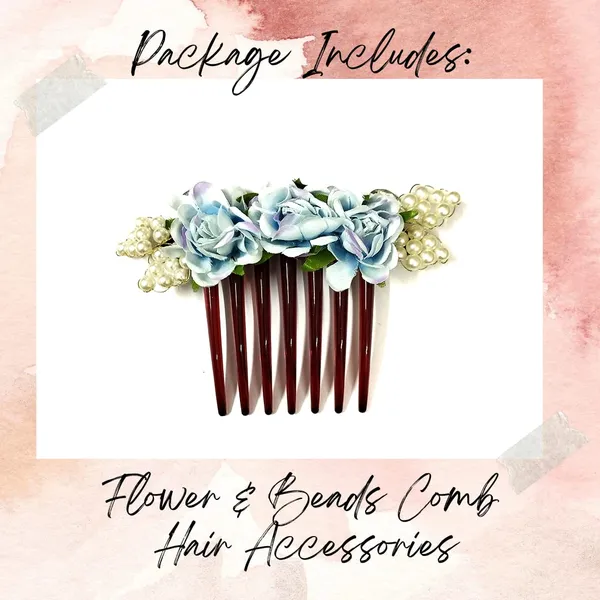Sky_Blue_Artificial_Floral_Comb_Slide_Hair_Pin_Accessories_For_Women_&_Girls