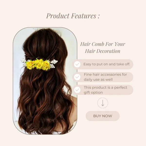 Yellow_Artificial_Floral_Comb_Slide_Hair_Pin_Accessories_For_Women_&_Girls