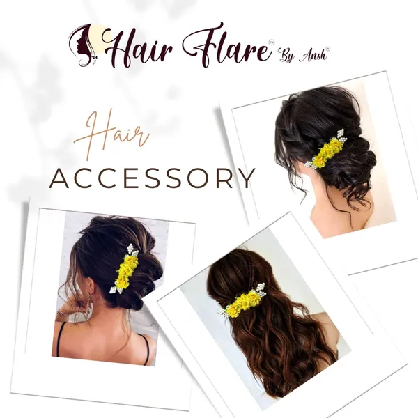 Yellow_Artificial_Floral_Comb_Slide_Hair_Pin_Accessories_For_Women_&_Girls