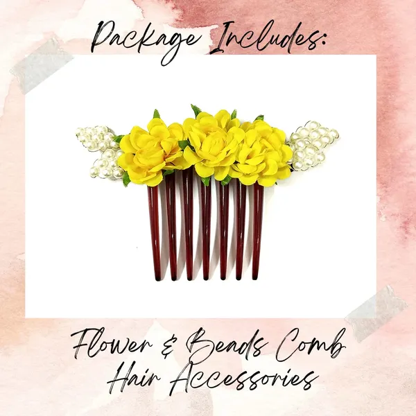 Yellow_Artificial_Floral_Comb_Slide_Hair_Pin_Accessories_For_Women_&_Girls
