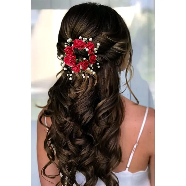 Red_Artificial_Flowers_With_White_Pearls_Hair_Clutcher_For_Women_&_Girls