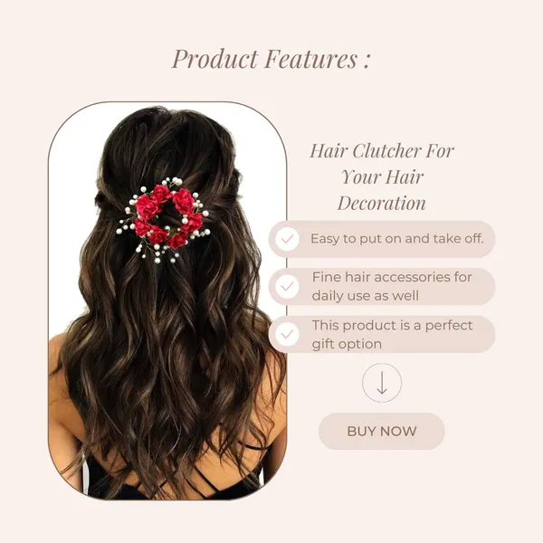 Red_Artificial_Flowers_With_White_Pearls_Hair_Clutcher_For_Women_&_Girls