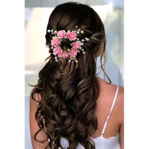 Dark_Pink_Artificial_Flowers_With_White_Pearls_Hair_Clutcher_For_Women_&_Girls